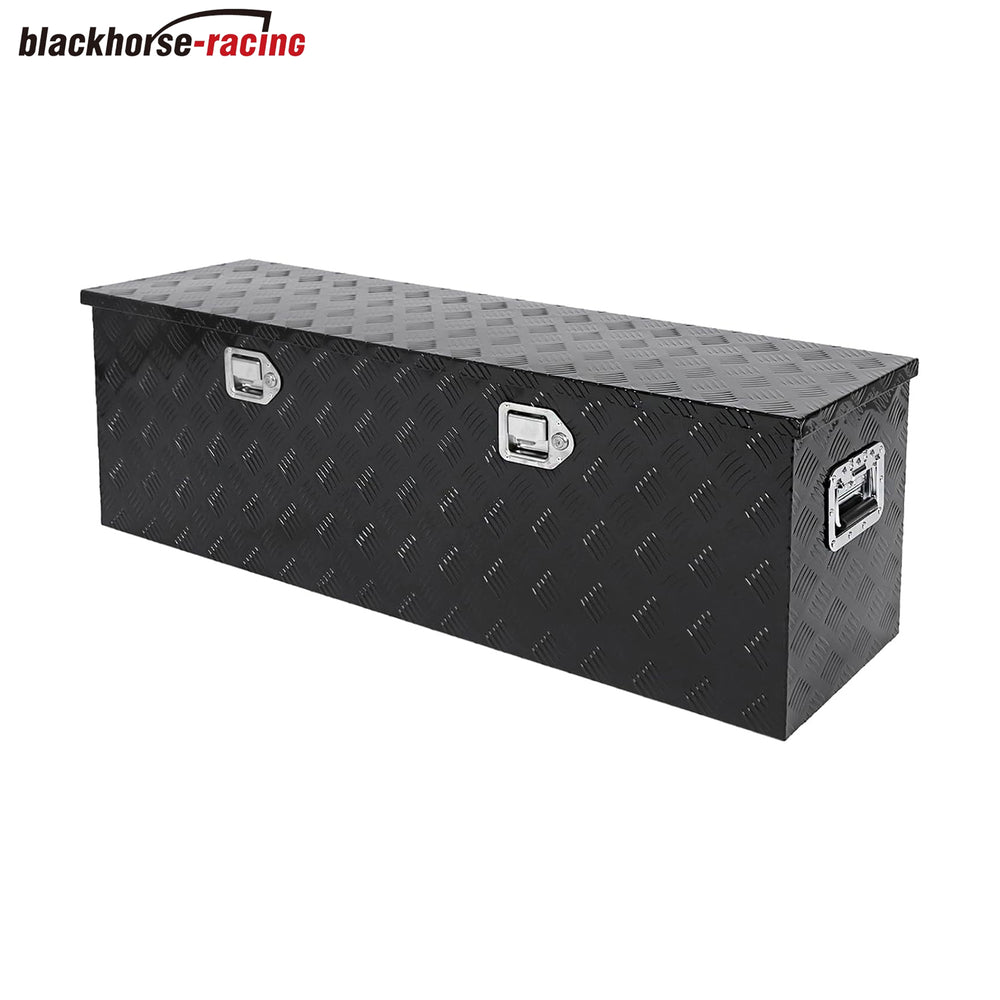 48x14x16 Inch Truck Tool Box Black Aluminum Pickup Truck Bed Storage Chest Toolbox Outside with Lock and Keys 5 Bar Tread,Waterproof Job Tool Box