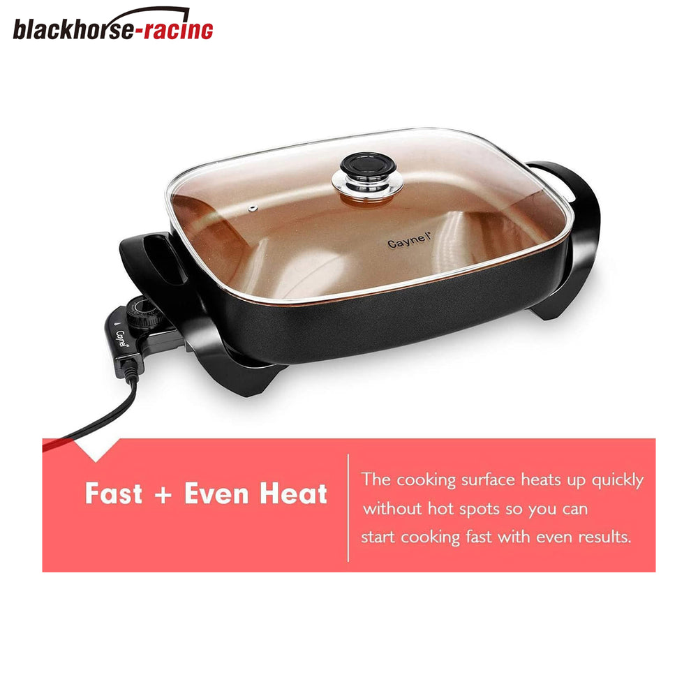 
                  
                    Professional Non-stick Copper Electric Skillet Jumbo, Deep Dish with Tempered Glass Vented Lid, Upgrade Thermostat, 16”x 12”x 3.15”- 8 quart
                  
                