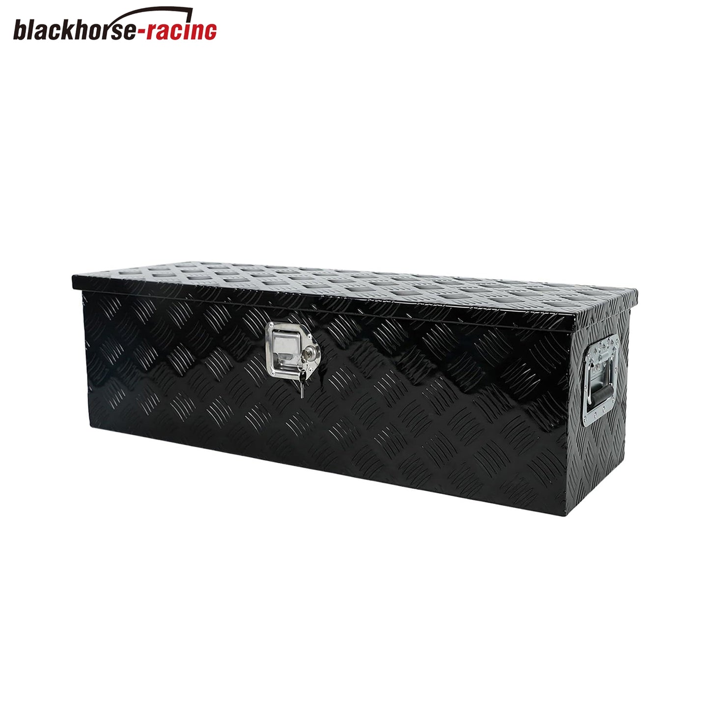 
                  
                    99.06 cm (length) × 33.02 cm (width) × 25.40 cm (height) – Aluminum truck toolbox, heavy-duty toolbox organizer, pickup truck chrome-plated lock, RV trailer toolbox; suitable for truck beds with waterproof black stripes.
                  
                