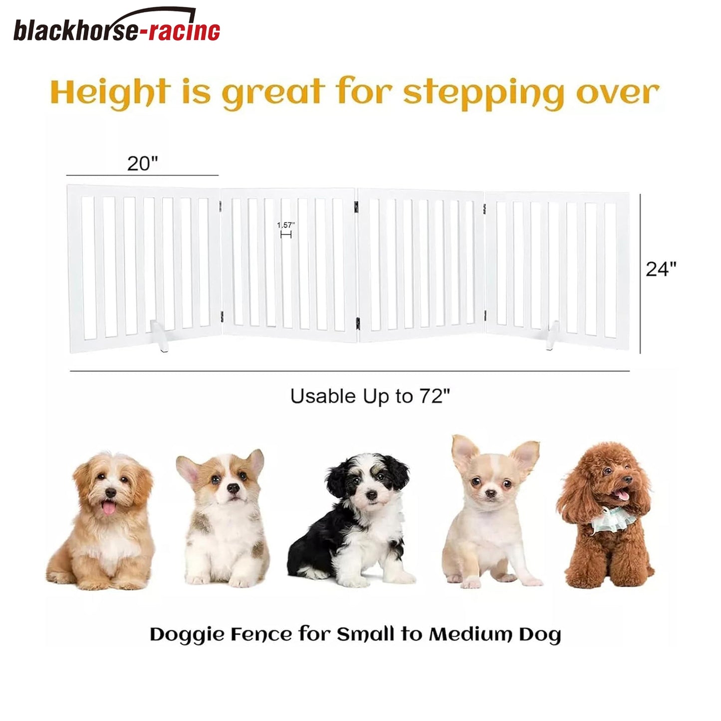 
                  
                    Wooden Freestanding Foldable Dog Gate, 24 inch 4 Panels, Step Over Safety Fence for Doorways, House, Stairs, Foldable Pet Gate w/ 2PCS Support Feet
                  
                