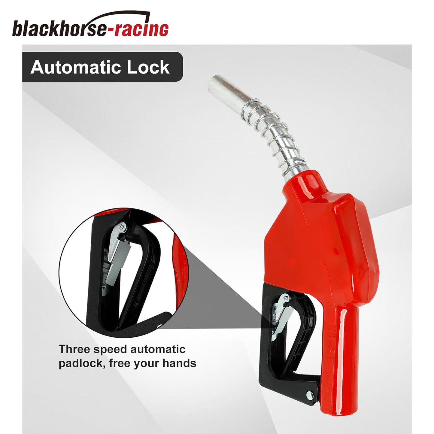 
                  
                    3/4" NPT Auto Fuel Nozzle, Auto Shut Off Fuel Nozzle with 3-speed Padlock, Spout 15/16" for Gasoline, Diesel, Biodiesel and Kerosene, Red
                  
                