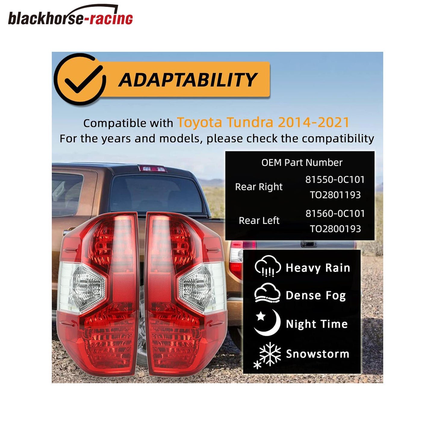 
                  
                    Right Passenger Side Rear Tail Light Brake Lamp Assembly Housing, Compatible with Toyota Tundra 2014 2015 2016 2017 2018 2019 2020 2021, Replace 81550-0C101, TO2801193
                  
                