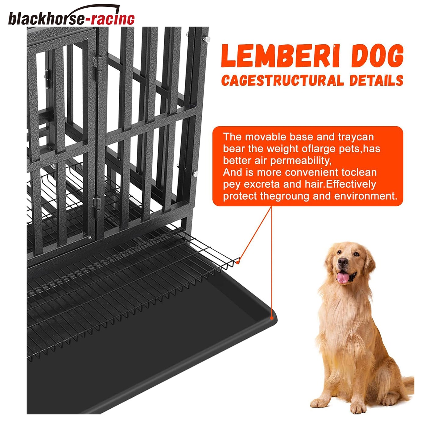 
                  
                    47 Inch Heavy Duty Dog Crate, Escape-Proof Metal Kennel for Large Dogs with 2 Doors, Lockable Wheels & Tray, Indoor/Outdoor Use
                  
                