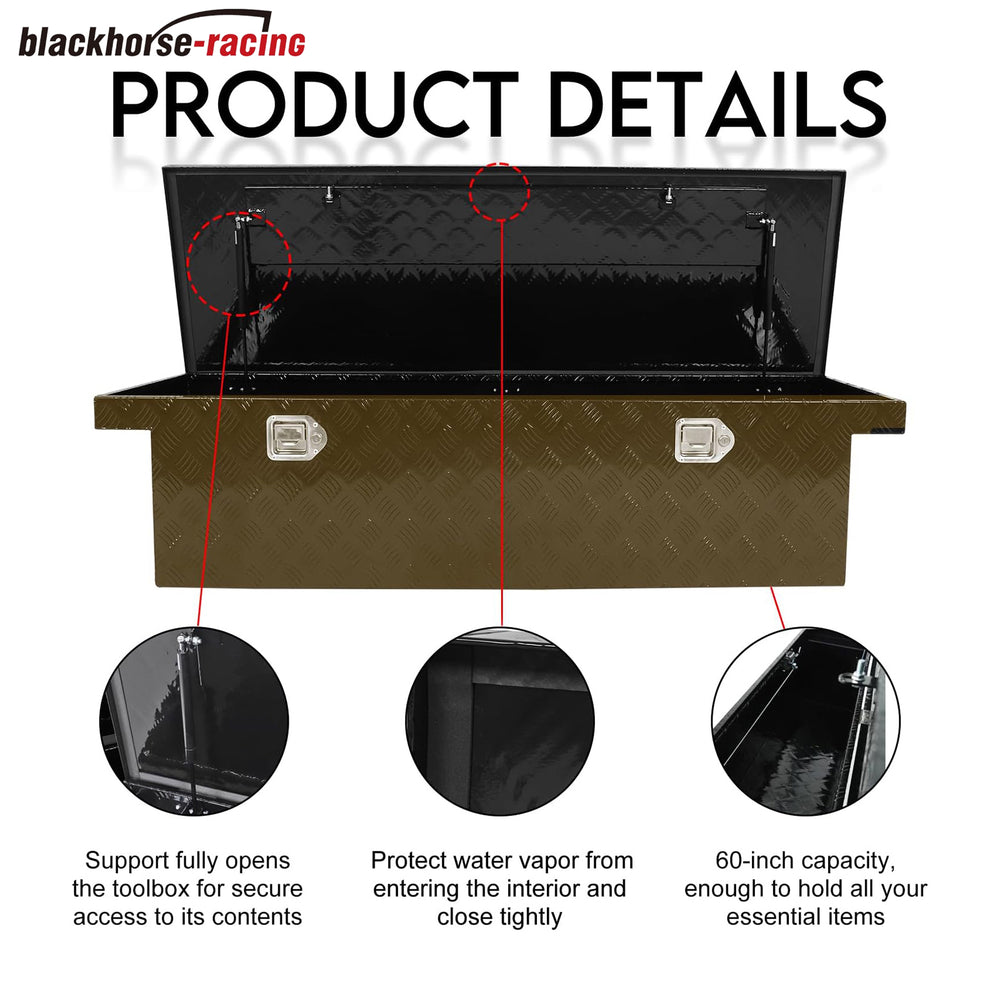 
                  
                    BLACKHORSE-RACING 60 Inch Heavy Duty Aluminum Stripes Plated Truck Tool Box，Underbody Tool Box Storage Trailer Tongue Box with Latch Lock Keys for RV, ATV, Pickup, Trailer-Black（60"x 20"x 14"）
                  
                