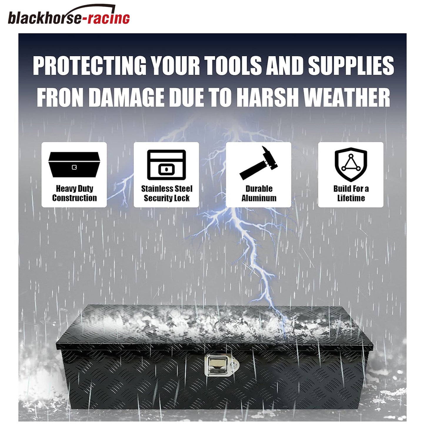 
                  
                    Confote 39-inch (approx. 99.1 cm) Heavy-Duty Aluminum Striped Electroplated Tool Box – Pickup Truck Lathe, RV Trailer Tool Box, Waterproof Square Storage Container with Side Handle, Lock and Key – 99.0 x 33.0 x 25.4 cm, Black
                  
                