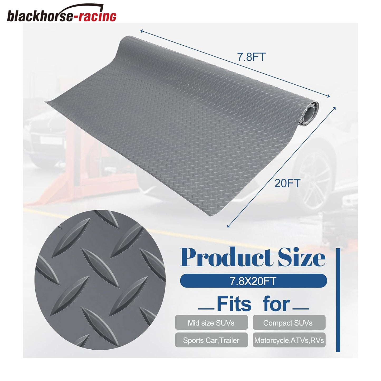 
                  
                    7.8 x 20 FT Garage Floor Mats - Slip Resistant Grip, Water & Stain Resistant PVC Mat for SUVs, RV Trailer,Truck,Pickup.2.8mm Thickened Diamond Plate Flooring Roll for Under Car,Parking Mats
                  
                