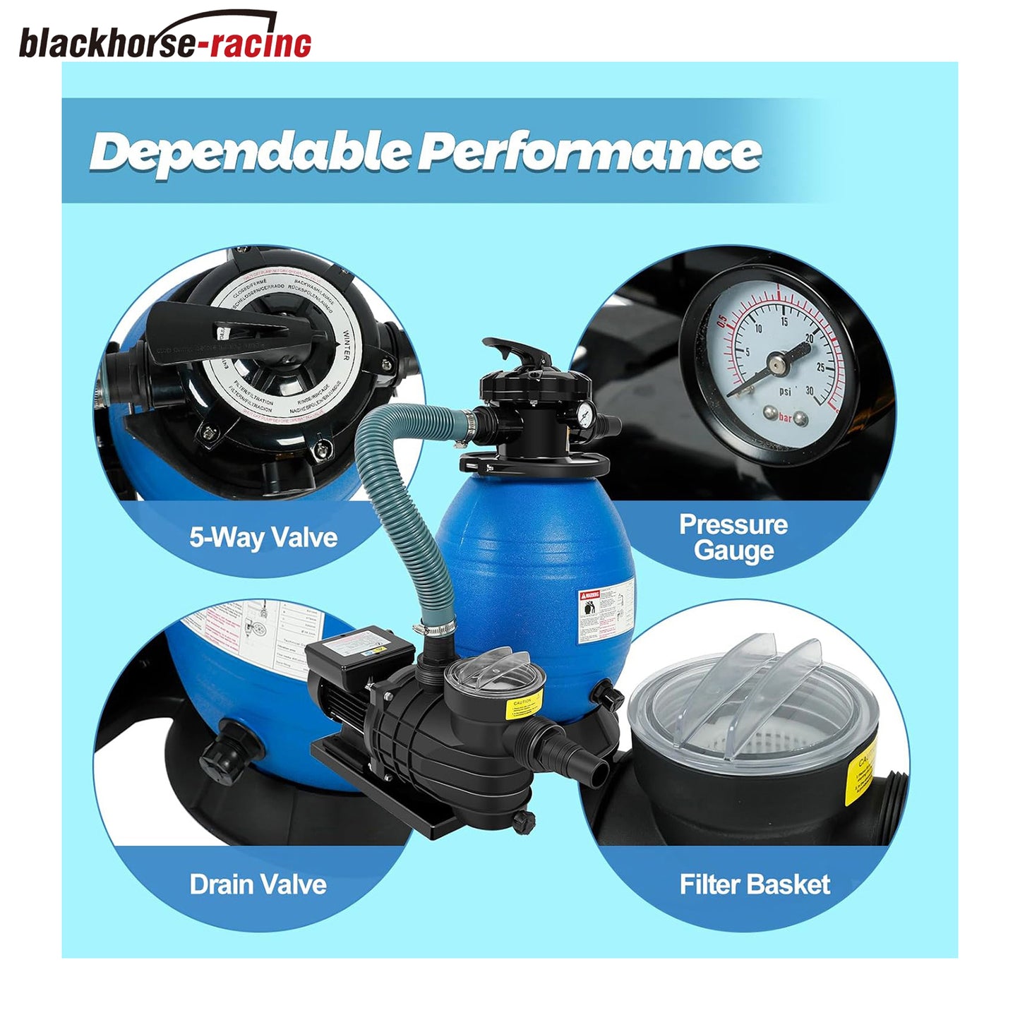 
                  
                    13" Pool Sand Filter with 3/4HP Pool Pump, 5-Way Valve 3336GPH 110-120V Pump Filtering Above Ground Swimming Pools up to 10,000 Gallon
                  
                