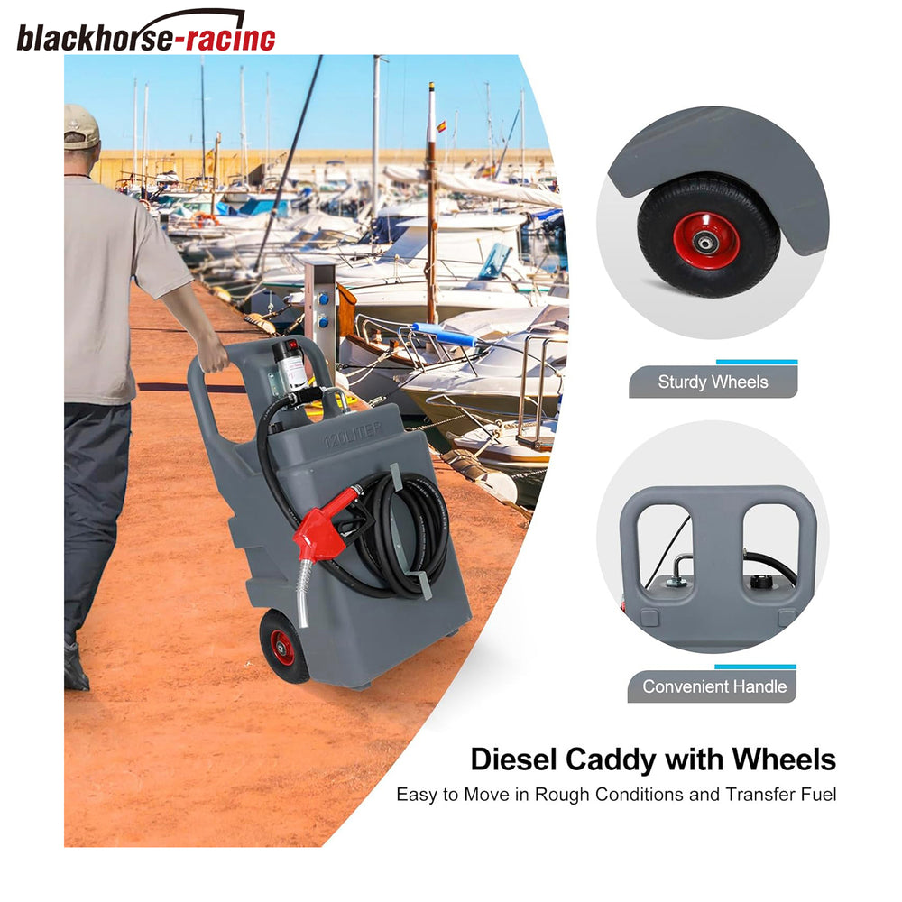 
                  
                    32 Gallon Diesel Fuel Caddy Tank with Pump, Portable Diesel Fuel Tank On-Wheels with 12V 10GPM Electric Transfer Pump, Auto Fueling Nozzle, Grey
                  
                
