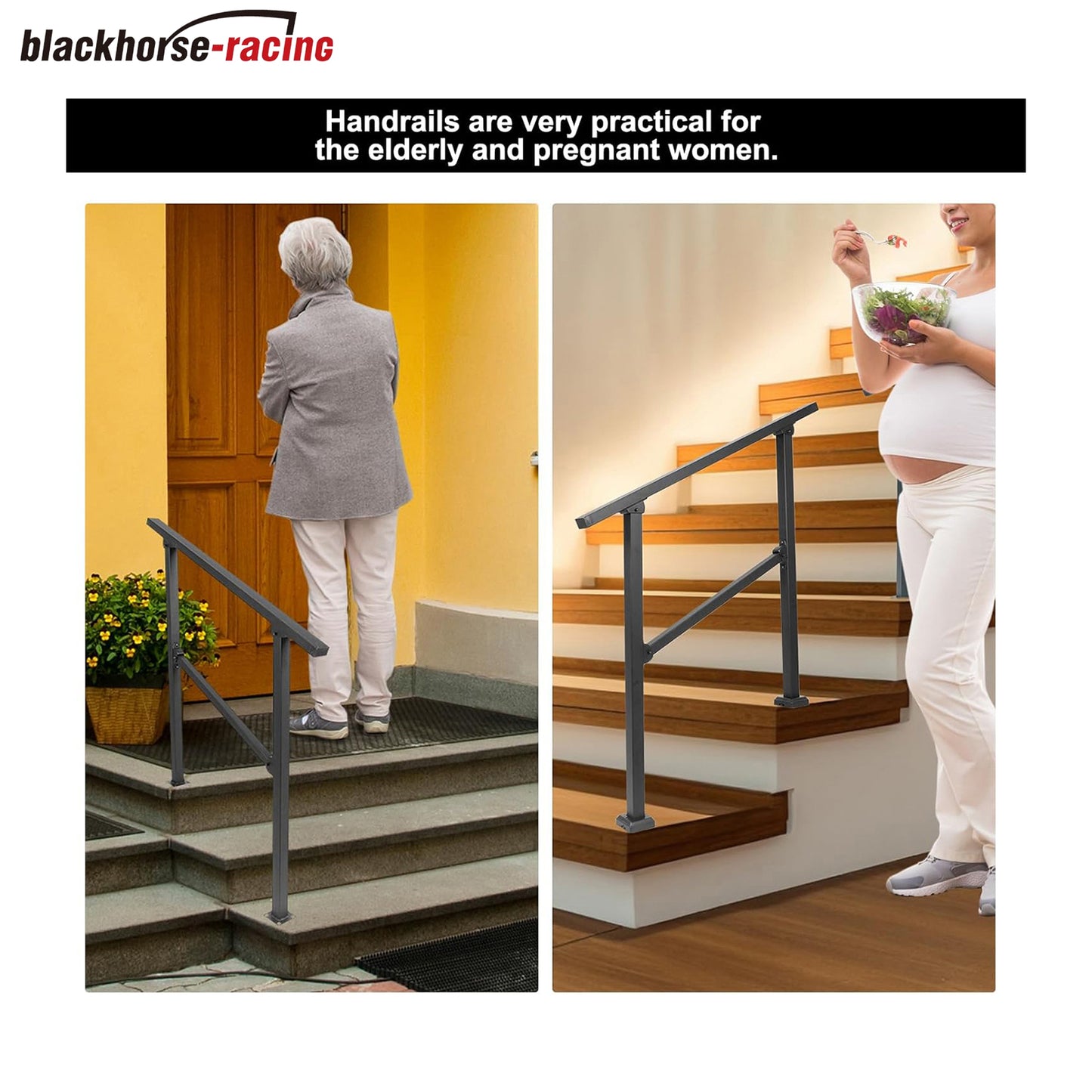 
                  
                    5 Steps Handrails Deck Handrails Stair Railing Indoor Black Wrought Iron Hand Rails for Outdoor Steps Railing Kit (4-5 Steps Handrail)
                  
                