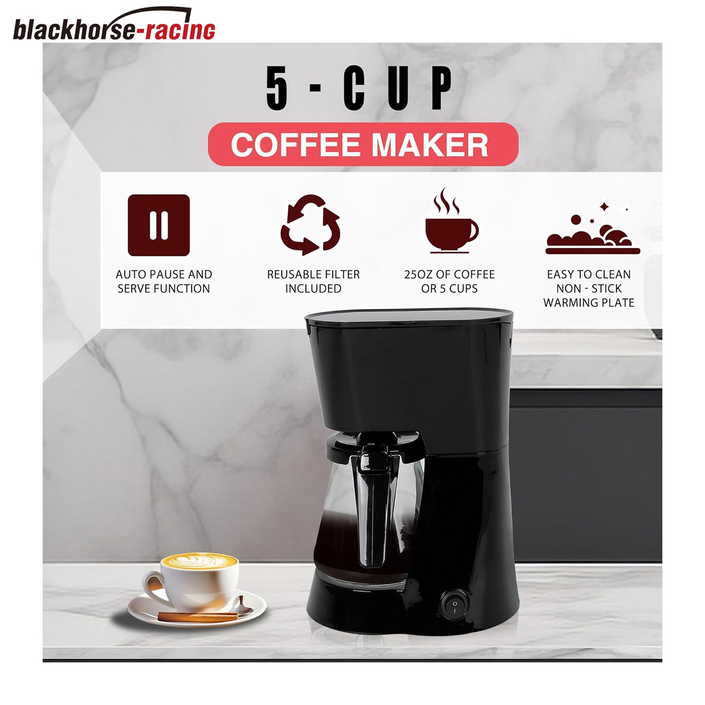 
                  
                    Drip Coffee Machine With 750ML Removable Water Reservoir- 120V 5 Cups Drip Coffee Machine for Home, Office, Convenient and User Friendly with Permanent Filter (Black)
                  
                
