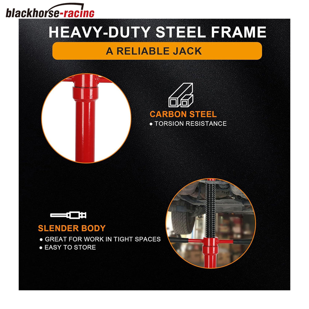 Underhoist Support Stand, 3/4 Ton Capacity, 12 Inch Diameter Base, Contoured Saddle, Bearing Mounted Spin Handle, Self-Locking Acme Threaded Screw
