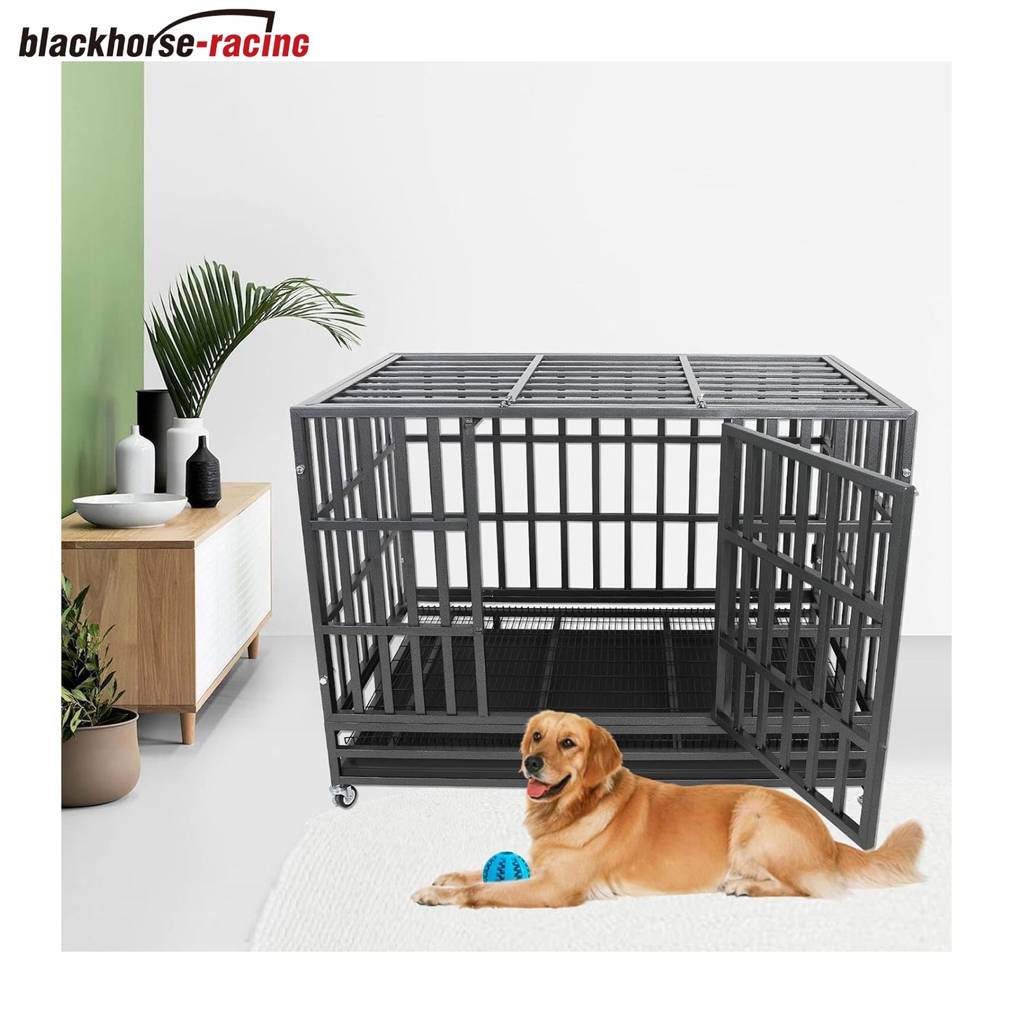 
                  
                    47 Inch Heavy Duty Dog Crate, Escape-Proof Metal Kennel for Large Dogs with 2 Doors, Lockable Wheels & Tray, Indoor/Outdoor Use
                  
                