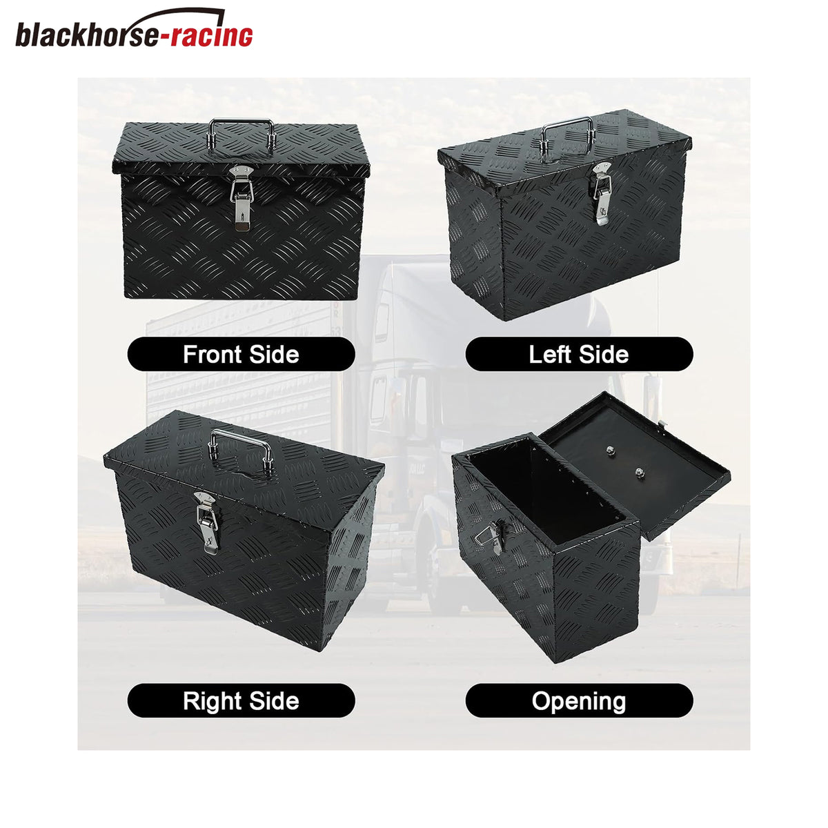 
                  
                    Aluminum striped truck toolbox; portable waterproof square storage box (16 × 7.5 × 10 inches) – suitable for trucks, pickup trucks, RVs, and trailers (black).
                  
                