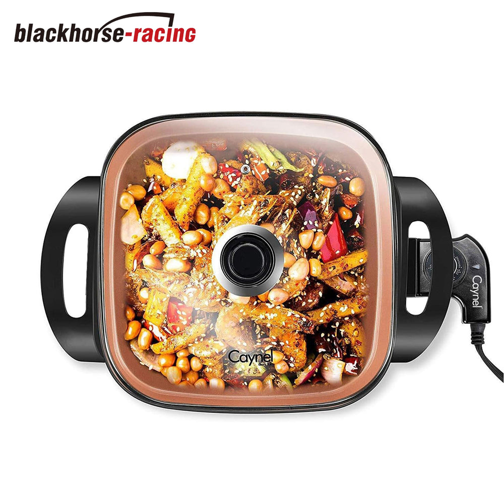 12'' Nonstick Electric Skillet with Glass Lid, Titanium Coating, Aluminum Body, 1400 Watts, Adjustable Temperature Controller Goes Up to 460 Degrees for Fry, Bake, Steam or Simmer,Easy to Clean