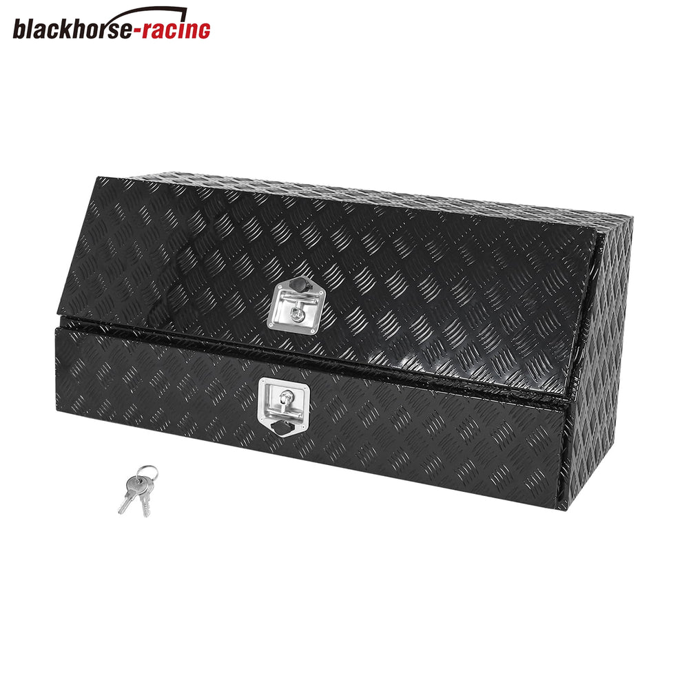 Aluminum Stripes Plated Truck Tool Box with T-Handle, Lock and Keys,Waterproof Toolbox Storage for Truck, Van, Trailer,48 x 20.8 x 17.7 Inch Storage Box with Two Lower Drawers（Black）