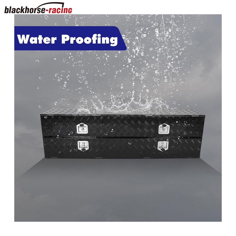 Aluminum Truck Tool Box w/Two Door,5 Bar Tread Truck Storage box w/Lock For Organization,Multifunction Black 72