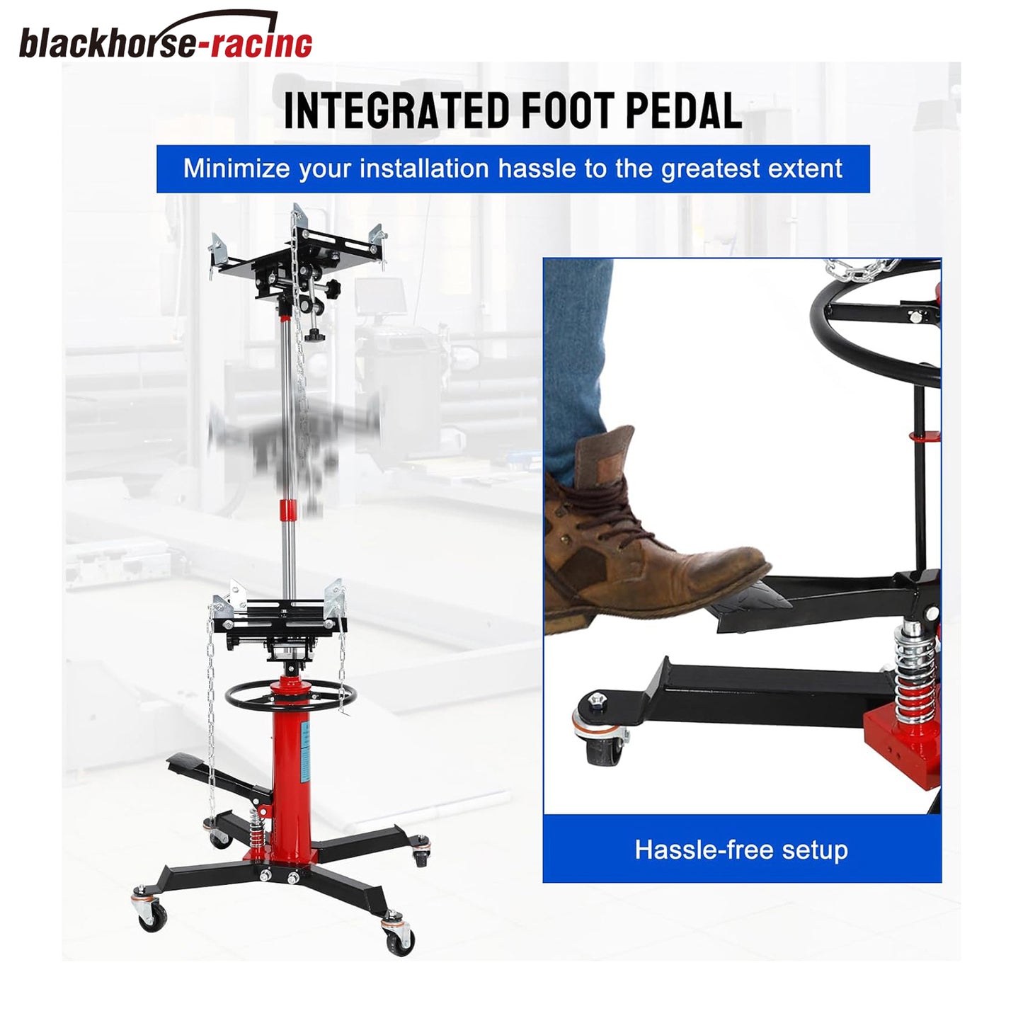 
                  
                    1800 lbs Capacity Transmission Jack, 2 Stage Adjustable Telescoping Hydrulic Transmission Jack with Integrated Foot Pedal & 360°Swivel Wheel, 34" to 68" Lifting Range
                  
                
