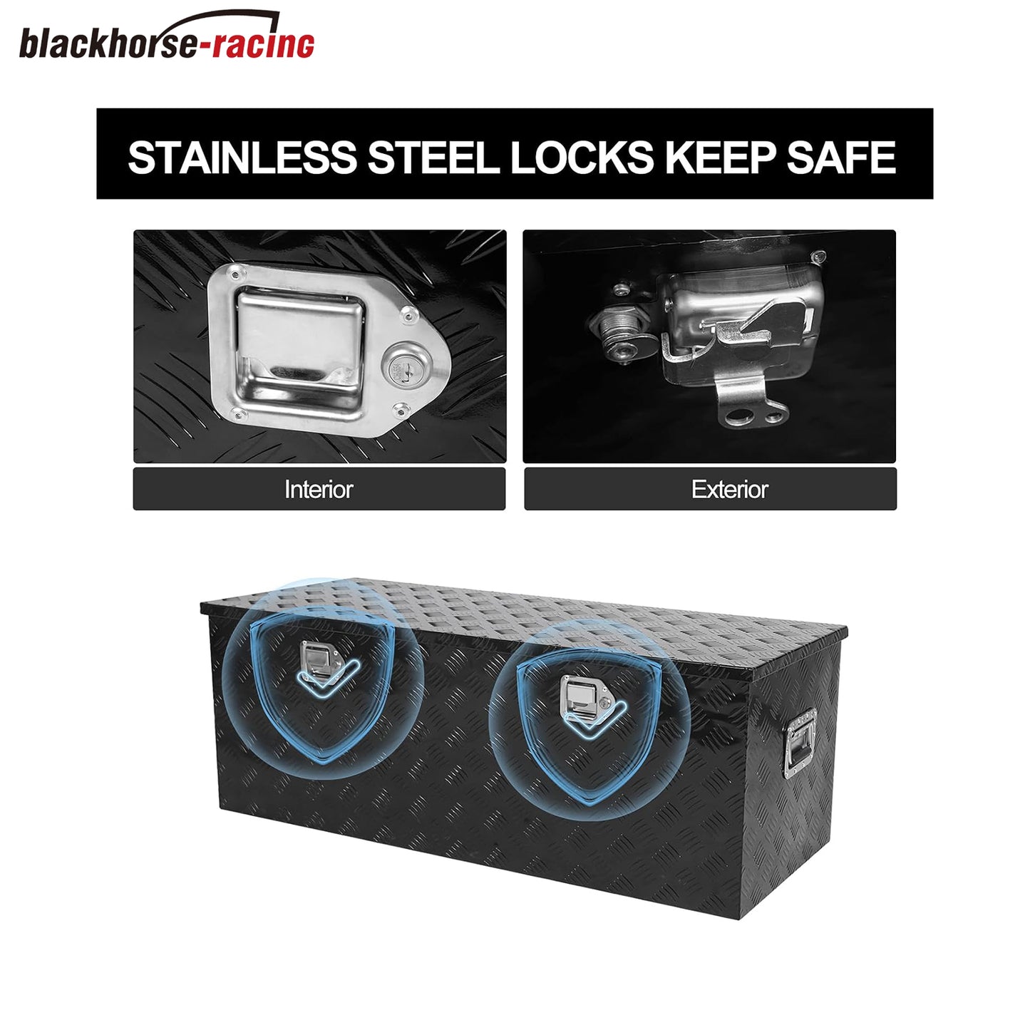 
                  
                    Heavy-duty aluminum striped lathe toolbox with side handle lock and key; 48 × 19.5 × 17.5 inches (approximately 122.9 × 49.5 cm) waterproof storage shelf
                  
                