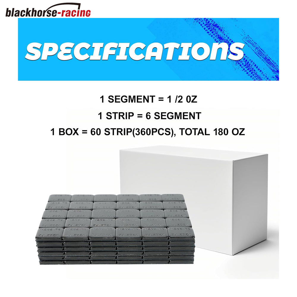 
                  
                    1/2oz. Stick on Wheel Weights, Black Tire Balancing Wheel Weights for Motorcycles, Cars, Trucks, SUVs, Low Profile, Total 360pcs 180oz.
                  
                