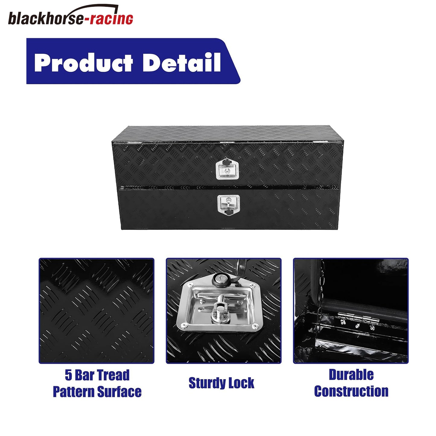 
                  
                    Aluminum Truck Tool Box w/Two Door,5 Bar Tread Truck Storage box w/Lock For Organization,Multifunction Black 48"x21"x15" Truck Toolboxes, For Truck,Trailer,RVs,Toolroom,Garage.
                  
                