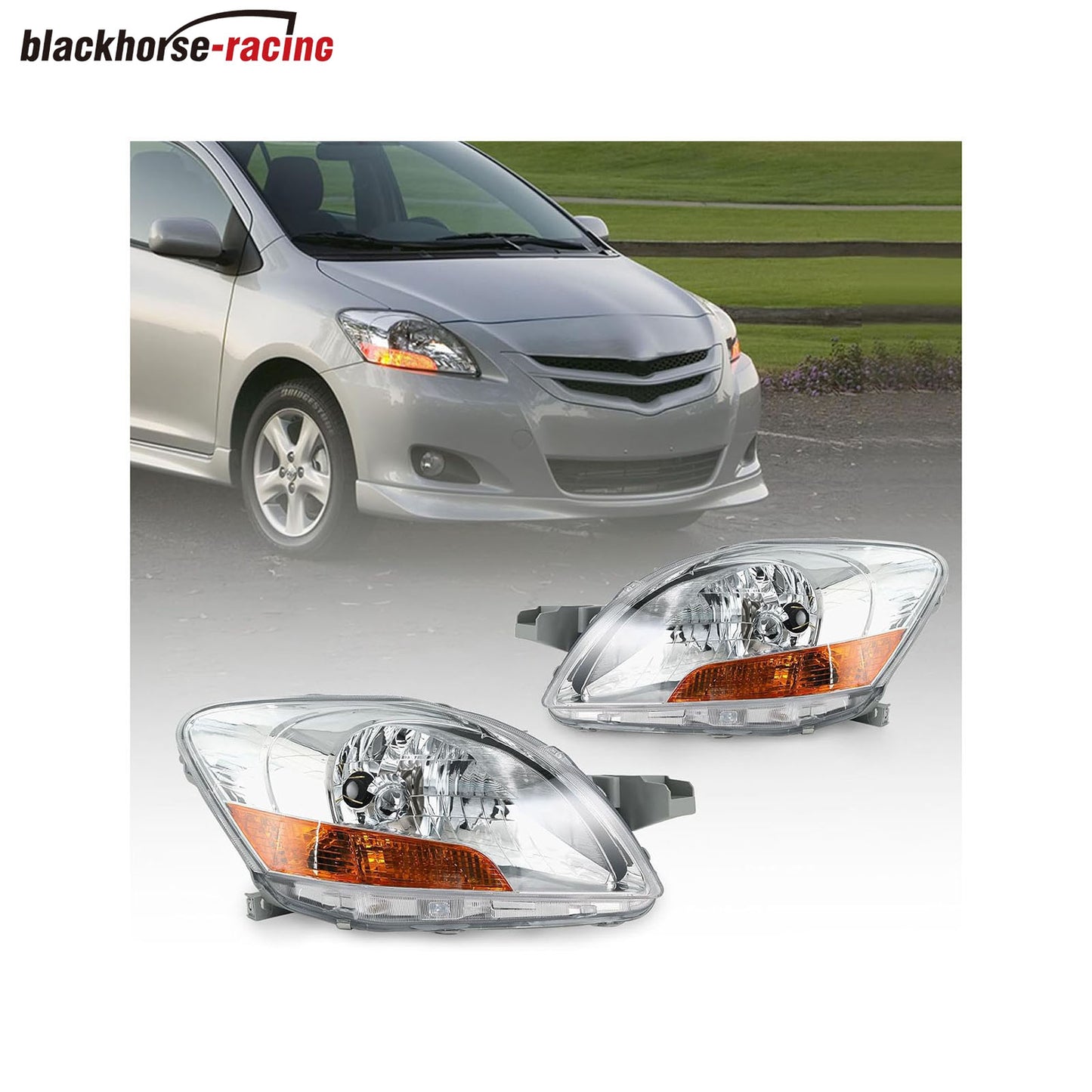 
                  
                    Chrome Housing Headlights Headlamps Assembly with Amber Corner Compatible with 2007-2011 Toyota Yaris Driver and Passenger Side 8117052740 8113052750
                  
                