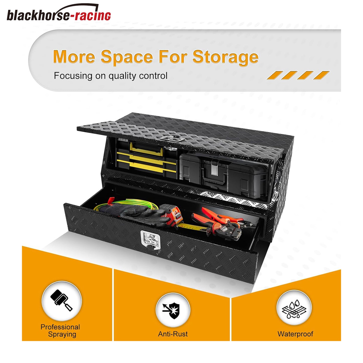 
                  
                    Aluminum Stripes Plated Truck Tool Box with T-Handle, Lock and Keys,Waterproof Toolbox Storage for Truck, Van, Trailer,48 x 20.8 x 17.7 Inch Storage Box with Two Lower Drawers（Black）
                  
                