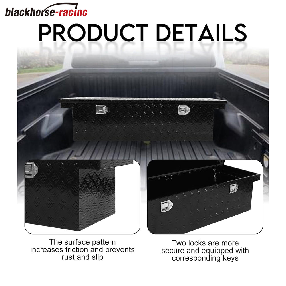 
                  
                    BLACKHORSE-RACING 60 Inch Heavy Duty Aluminum Stripes Plated Truck Tool Box，Underbody Tool Box Storage Trailer Tongue Box with Latch Lock Keys for RV, ATV, Pickup, Trailer-Black（60"x 20"x 14"）
                  
                