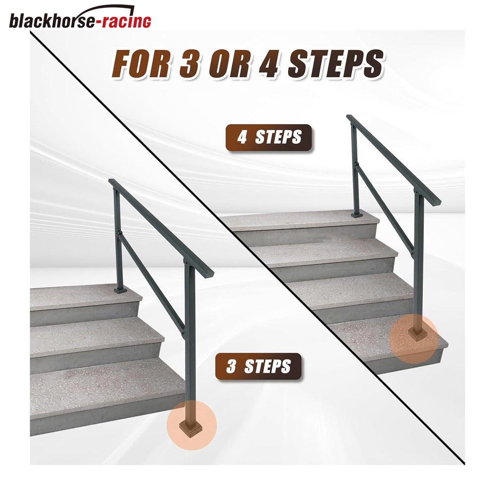 4 Steps Handrails Deck Handrails Stair Railing Indoor Black Wrought Iron Hand Rails for Outdoor Steps Railing Kit (3-4 Steps Handrail)