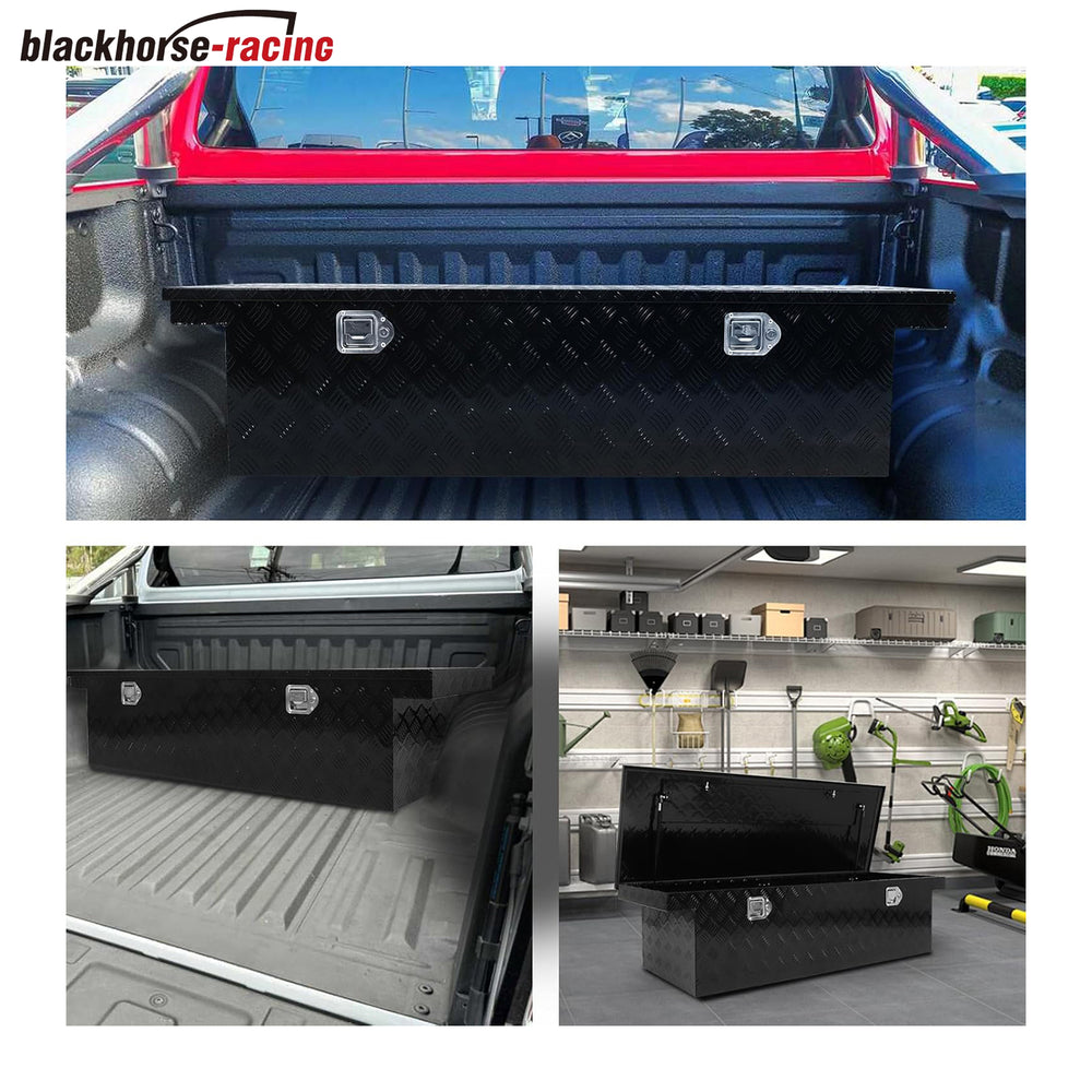 
                  
                    BLACKHORSE-RACING 60 Inch Heavy Duty Aluminum Stripes Plated Truck Tool Box，Underbody Tool Box Storage Trailer Tongue Box with Latch Lock Keys for RV, ATV, Pickup, Trailer-Black（60"x 20"x 14"）
                  
                