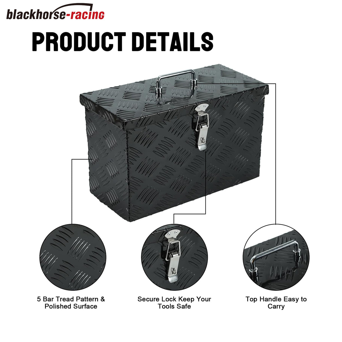 
                  
                    Aluminum striped truck toolbox; portable waterproof square storage box (16 × 7.5 × 10 inches) – suitable for trucks, pickup trucks, RVs, and trailers (black).
                  
                