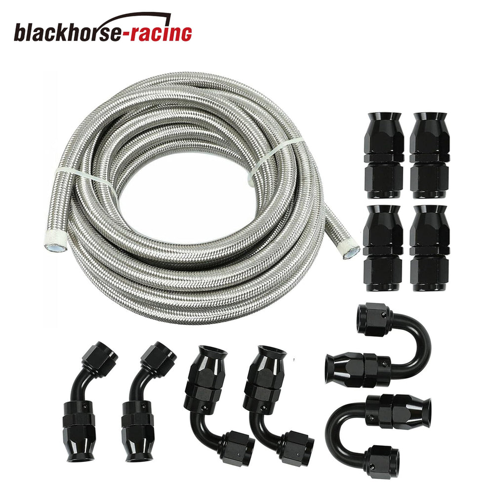 6AN 20FT Fuel Line Hose Kit,E85 Nylon Braided Fuel Hose 20FT(5/16Inch ID) with 10PCS Swivel Fuel Hose Fitting Adapter Kit Silver
