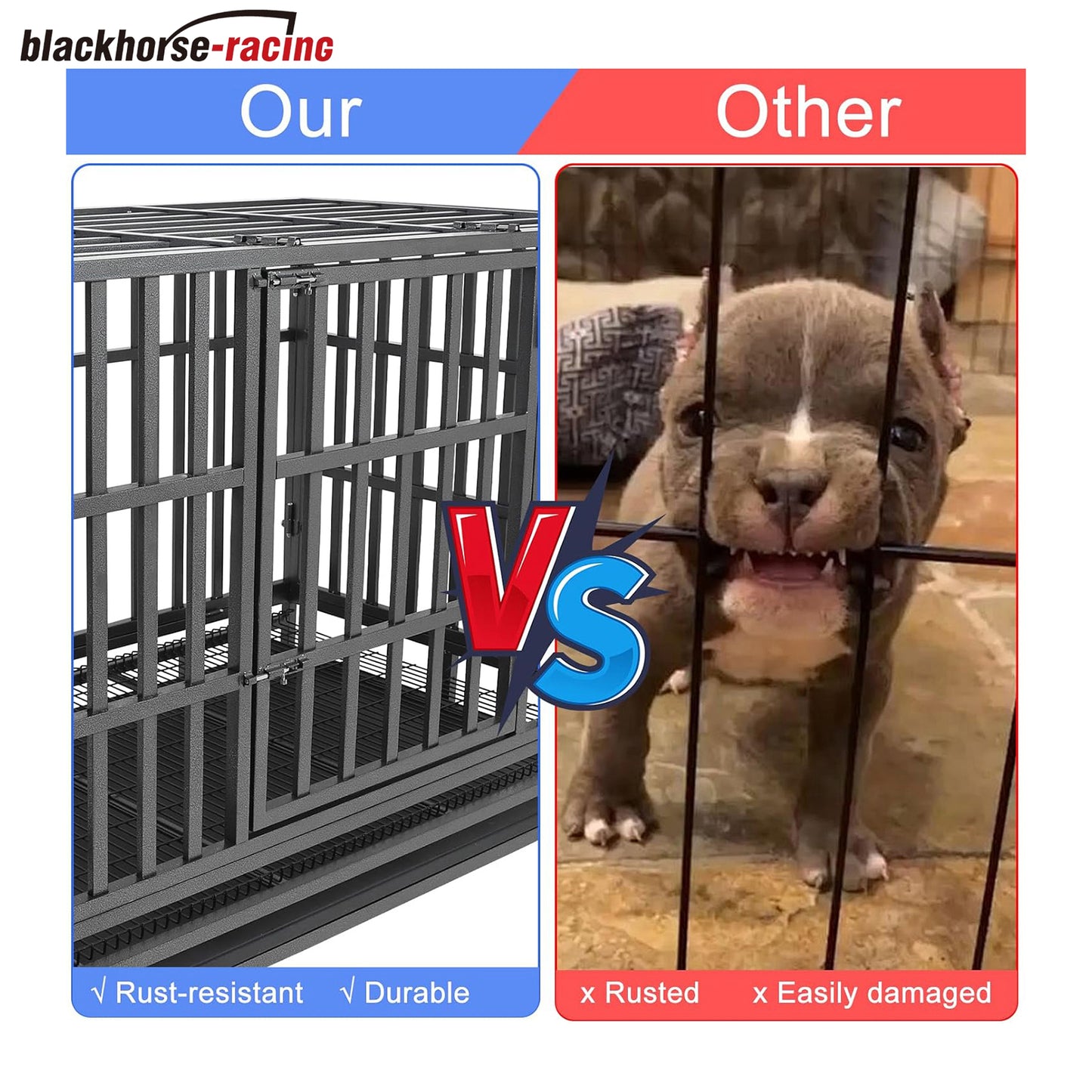 
                  
                    47 Inch Heavy Duty Dog Crate, Escape-Proof Metal Kennel for Large Dogs with 2 Doors, Lockable Wheels & Tray, Indoor/Outdoor Use
                  
                