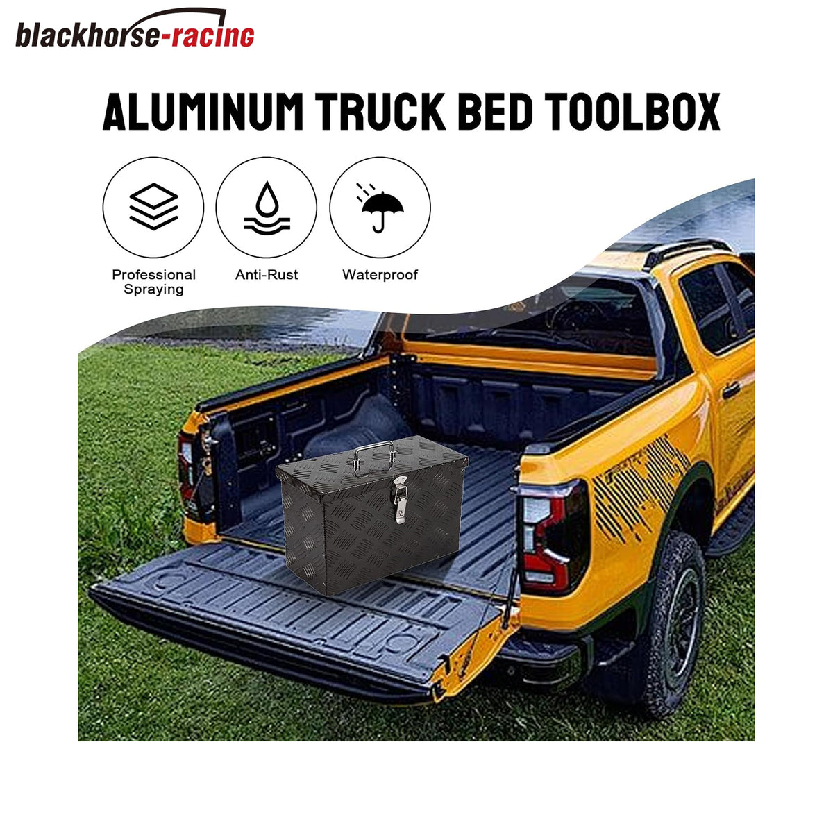 
                  
                    Aluminum striped truck toolbox; portable waterproof square storage box (16 × 7.5 × 10 inches) – suitable for trucks, pickup trucks, RVs, and trailers (black).
                  
                