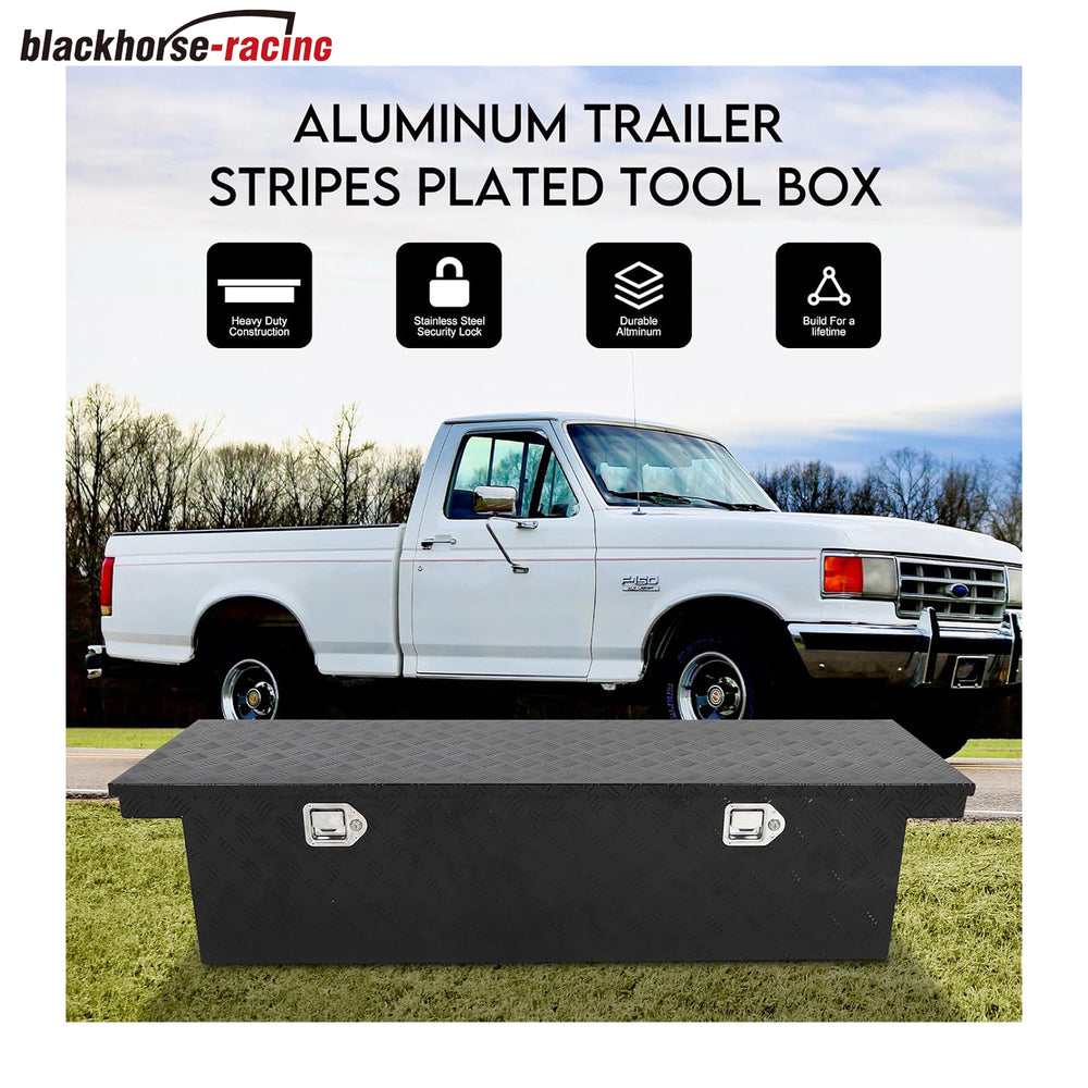 
                  
                    BLACKHORSE-RACING 60 Inch Heavy Duty Aluminum Stripes Plated Truck Tool Box，Underbody Tool Box Storage Trailer Tongue Box with Latch Lock Keys for RV, ATV, Pickup, Trailer-Black（60"x 20"x 14"）
                  
                