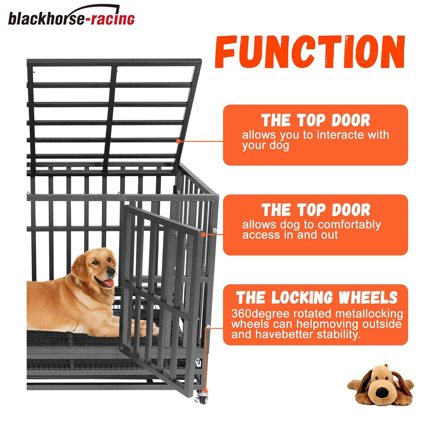 
                  
                    47 Inch Heavy Duty Dog Crate, Escape-Proof Metal Kennel for Large Dogs with 2 Doors, Lockable Wheels & Tray, Indoor/Outdoor Use
                  
                