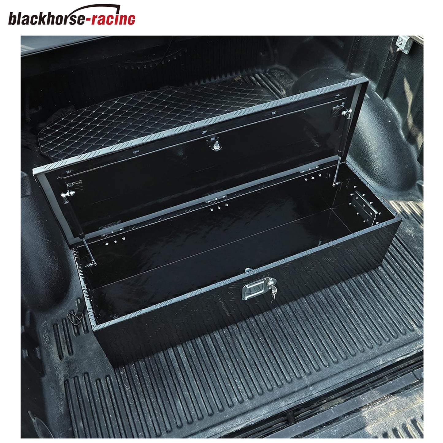 
                  
                    99.06 cm (length) × 33.02 cm (width) × 25.40 cm (height) – Aluminum truck toolbox, heavy-duty toolbox organizer, pickup truck chrome-plated lock, RV trailer toolbox; suitable for truck beds with waterproof black stripes.
                  
                