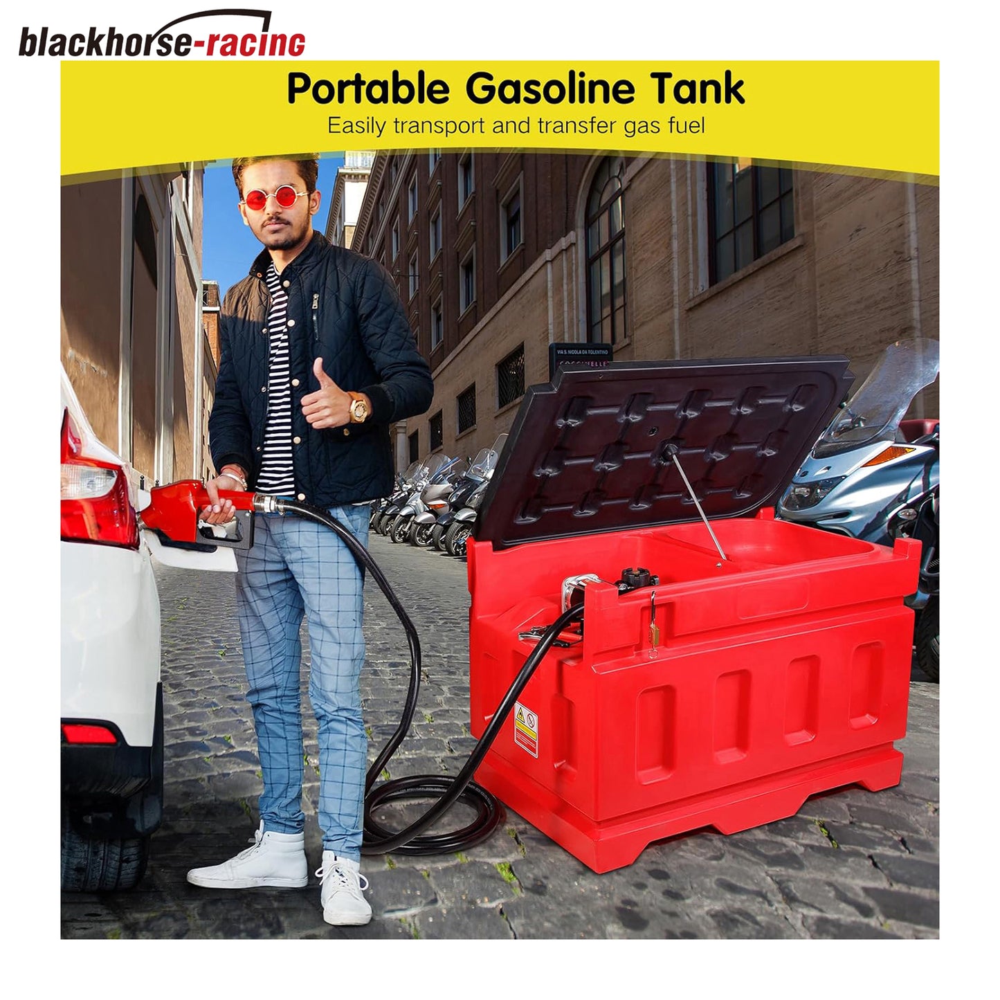
                  
                    Portable 48 Gallon Fuel Tank with Pump for Gasoline & Diesel, 15GPM High Flow Rate 12V DC Self-Priming Fuel Transfer Pump, 13.1ft Hose, Auto Fueling Nozzle, for Easy Fuel Transportation
                  
                