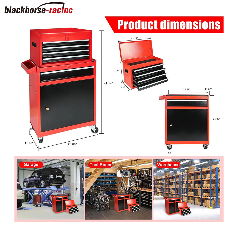 5-Drawer Rolling Tool Chest, 2 in 1 Detachable Tool Box Storage Organizer for Garage Workshop Auto Shop, Red