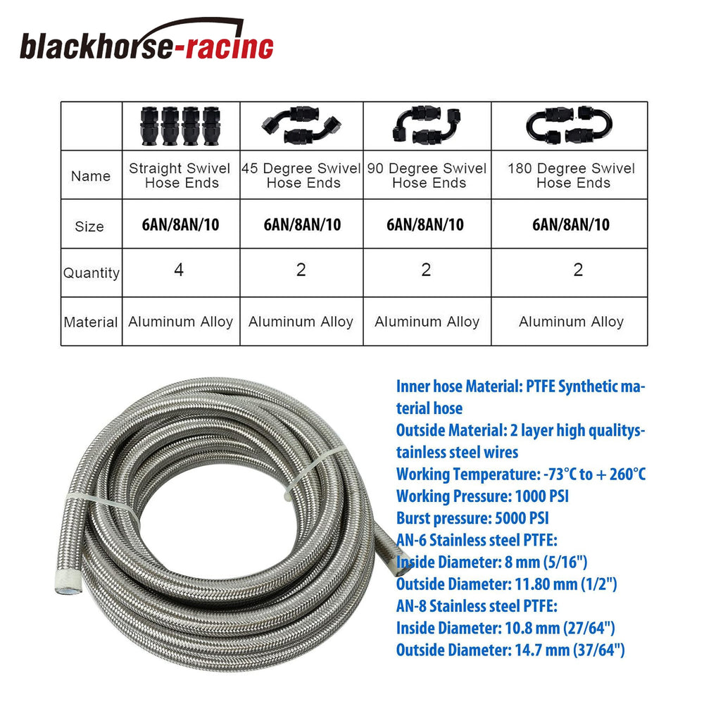 
                  
                    6AN 20FT Fuel Line Hose Kit,E85 Nylon Braided Fuel Hose 20FT(5/16Inch ID) with 10PCS Swivel Fuel Hose Fitting Adapter Kit Silver
                  
                