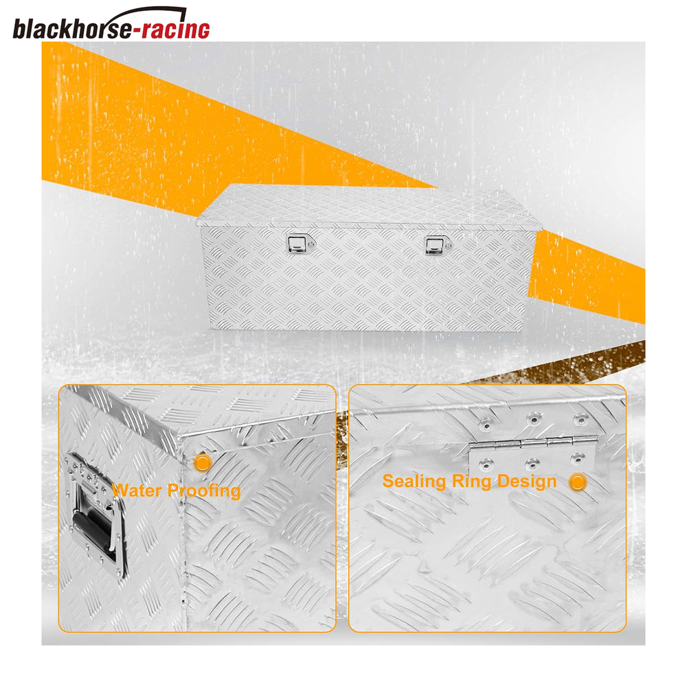 
                  
                    Silver 48 Inch Truck Chest Tool box Heavy Duty Aluminum Stripes Plated Pick Up Truck Bed Box Waterproof RV Trailer Toolbox Storage with Side Handle and Lock Keys –48"x20"x17"
                  
                