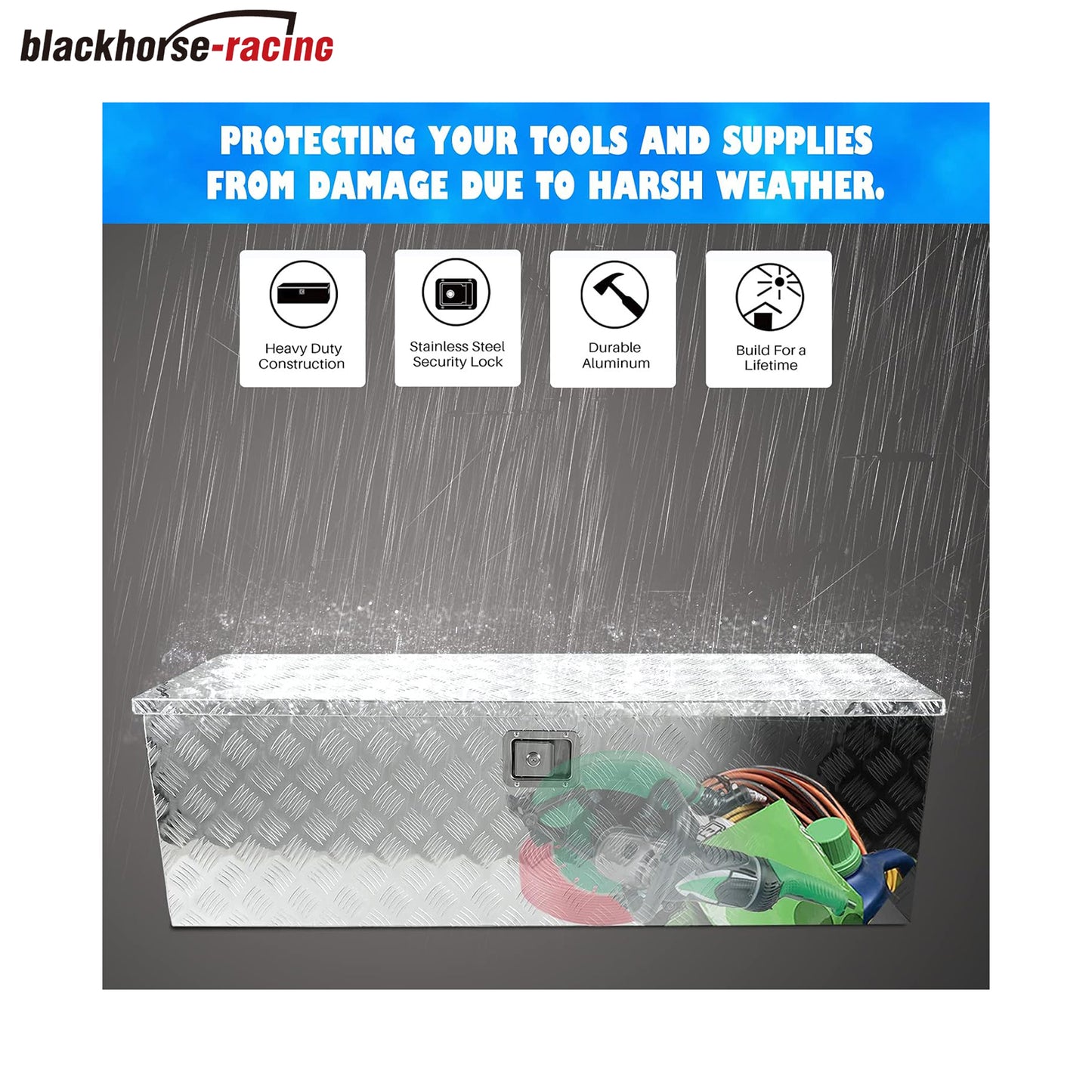 
                  
                    Aluminum striped truck toolbox – Pickup truck lathe tool kit; RV trailer toolbox – Storage box with side handle, lock and key – 49 x 15 x 15 inches (approx. 124.5 x 38.1 x 38.1 x 38.1 cm), Silver
                  
                