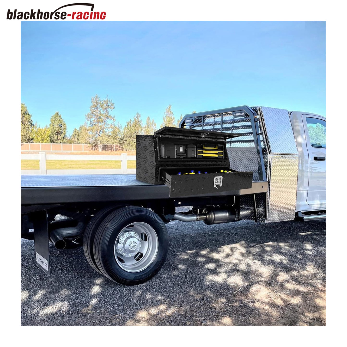 
                  
                    Aluminum Stripes Plated Truck Tool Box with T-Handle, Lock and Keys,Waterproof Toolbox Storage for Truck, Van, Trailer,48 x 20.8 x 17.7 Inch Storage Box with Two Lower Drawers（Black）
                  
                