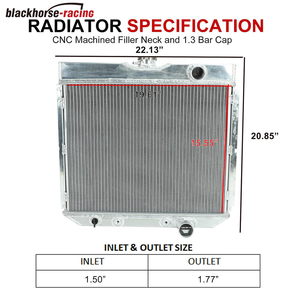 CC340 3 Row Full Aluminum 20''Wide Core Radiator Compatible with 1963-1970 Ford Fairlane Falcon Galaxie 1967-1968 Mercury Cougar AT/MT
