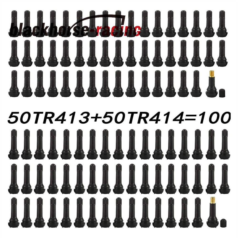 
                  
                    Tire Valve Stems w/ Cap Black Rubber Alloy (TR413 + TR414) Snap-in 100PCS
                  
                