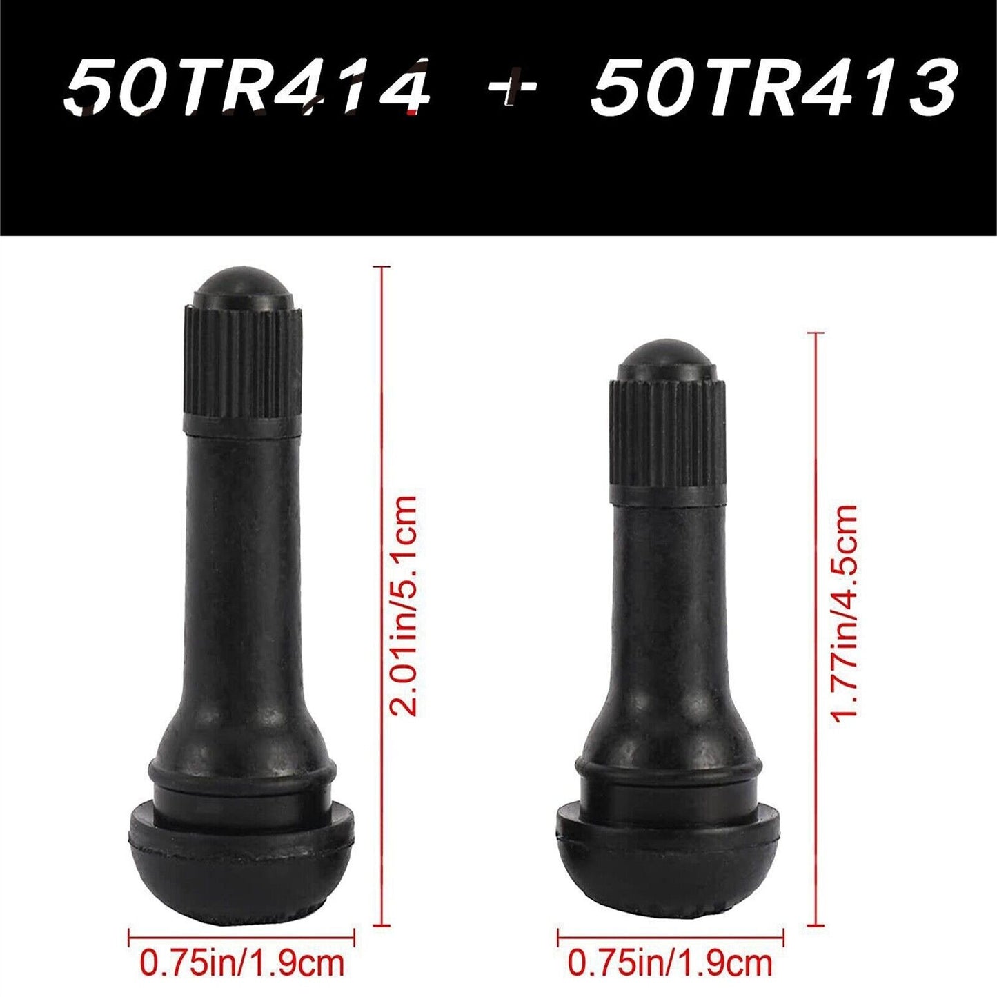 
                  
                    Tire Valve Stems w/ Cap Black Rubber Alloy (TR413 + TR414) Snap-in 100PCS
                  
                
