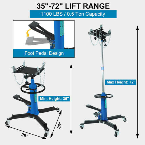 Telescopic Transmission 1100lbs .5T Capacity 2Stage Hydraulic Jack w/ Foot Pedal