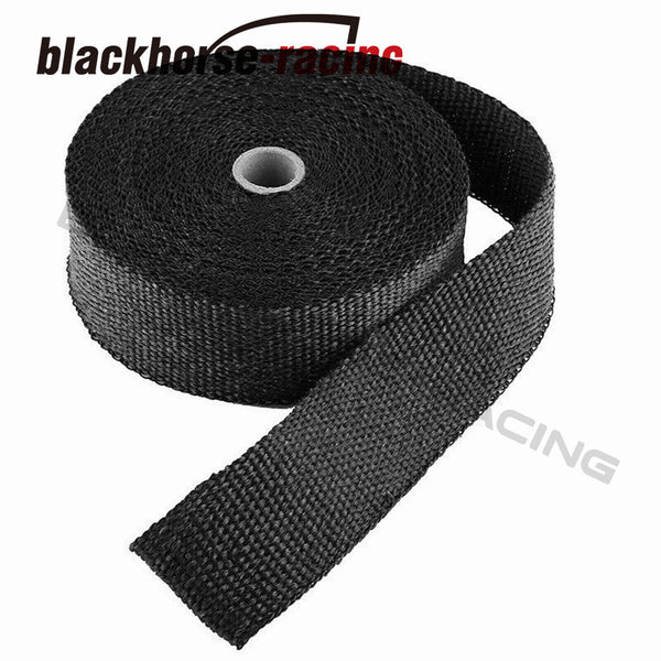 2PCS Black 2"X50ft Header Manifold Exhaust Wrap Fiberglass Roll 20 Ties &Gloves