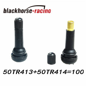 Tire Valve Stems w/ Cap Black Rubber Alloy (TR413 + TR414) Snap-in 100PCS