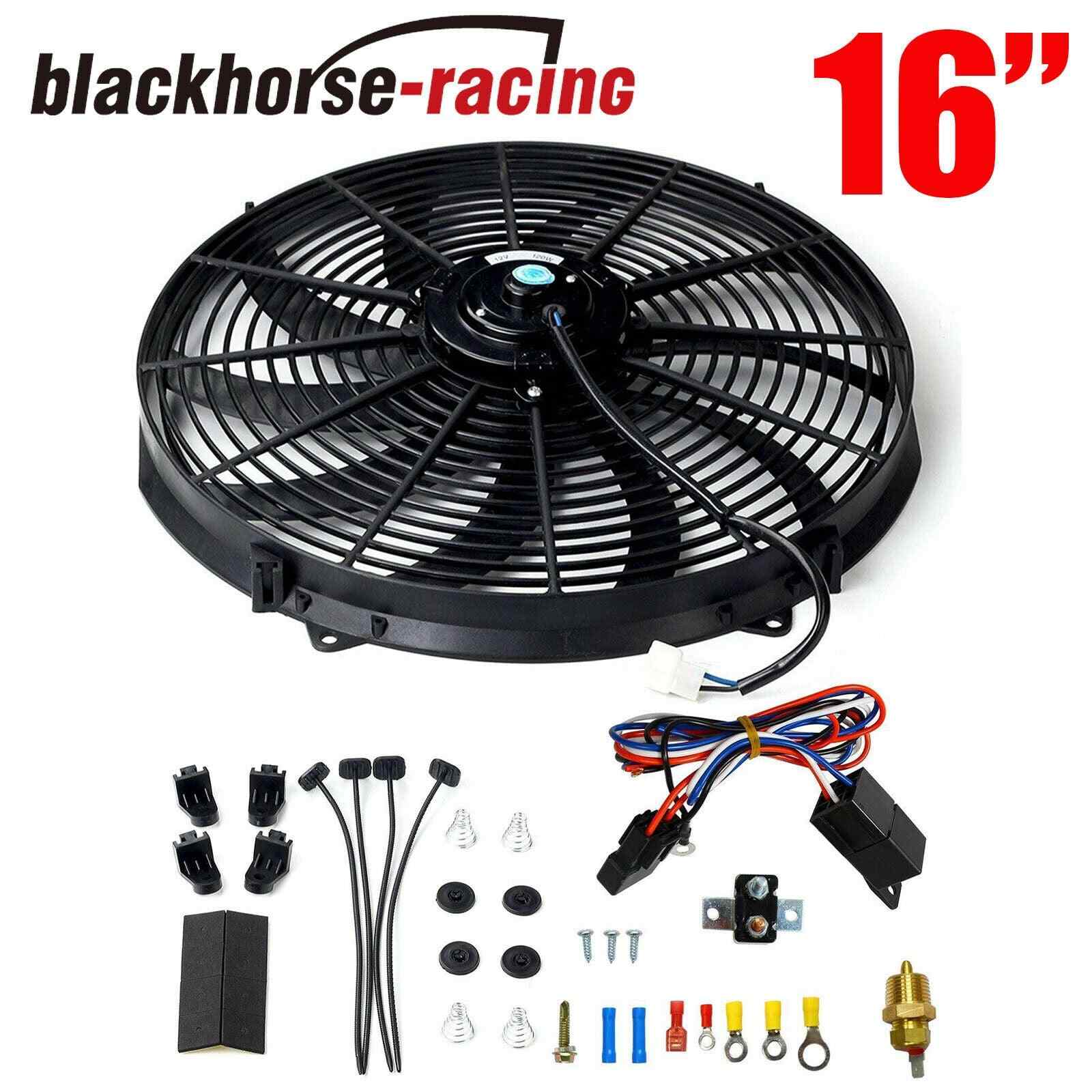 16''Black Electric Radiator Fan High 3000+ CFM Thermostat wiring Switch Relay Kit