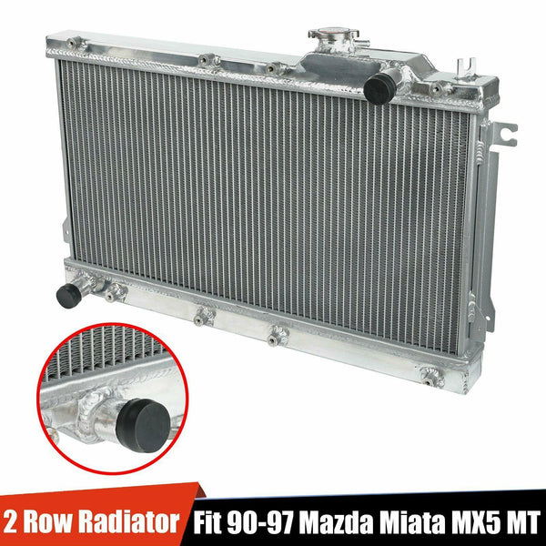 Full Aluminum 2-Row Core Racing Radiator Fit 90-97 Mazda Miata for Manual Trans - www.blackhorse-racing.com